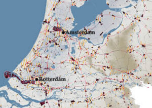 Digital Terrain Model of the Netherlands with current business districts and their urban-landscape and infrastructural context